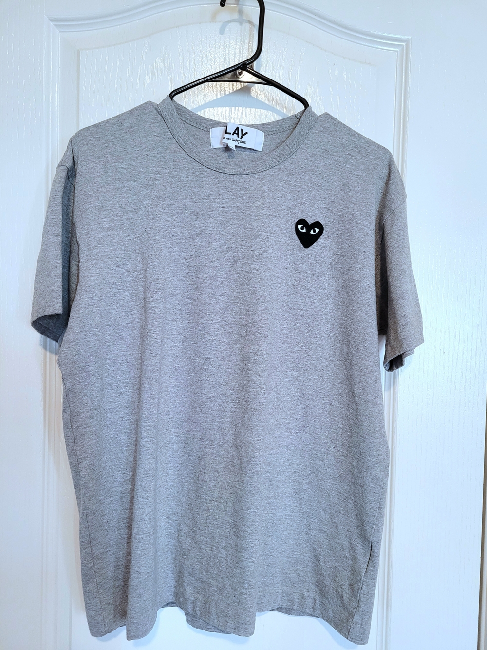 Comme des Garçons PLAY Grey Crewneck T-Shirt with Black Heart